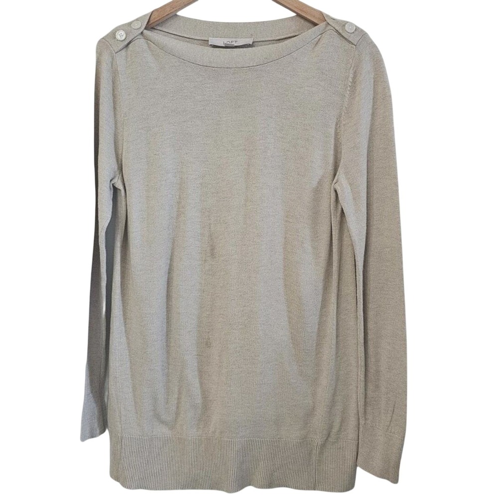 LOFT Sweater Womens Sz M Boat Neck‎ Neutral Minimalist Cozy Business Casual Knit